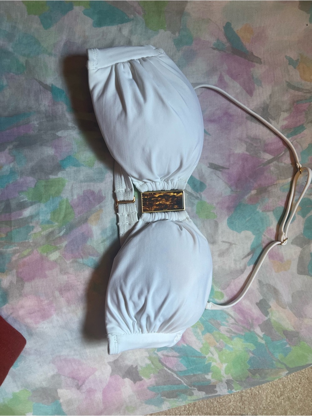White House Black Market White Bandeau Bikini Top with Gold-Tone Center